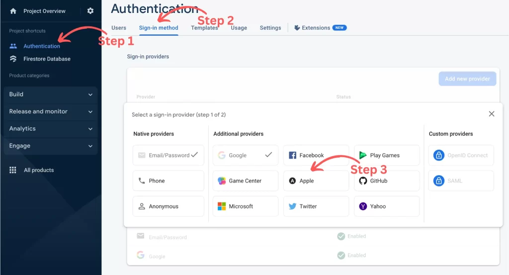 Firebase configuration Steps